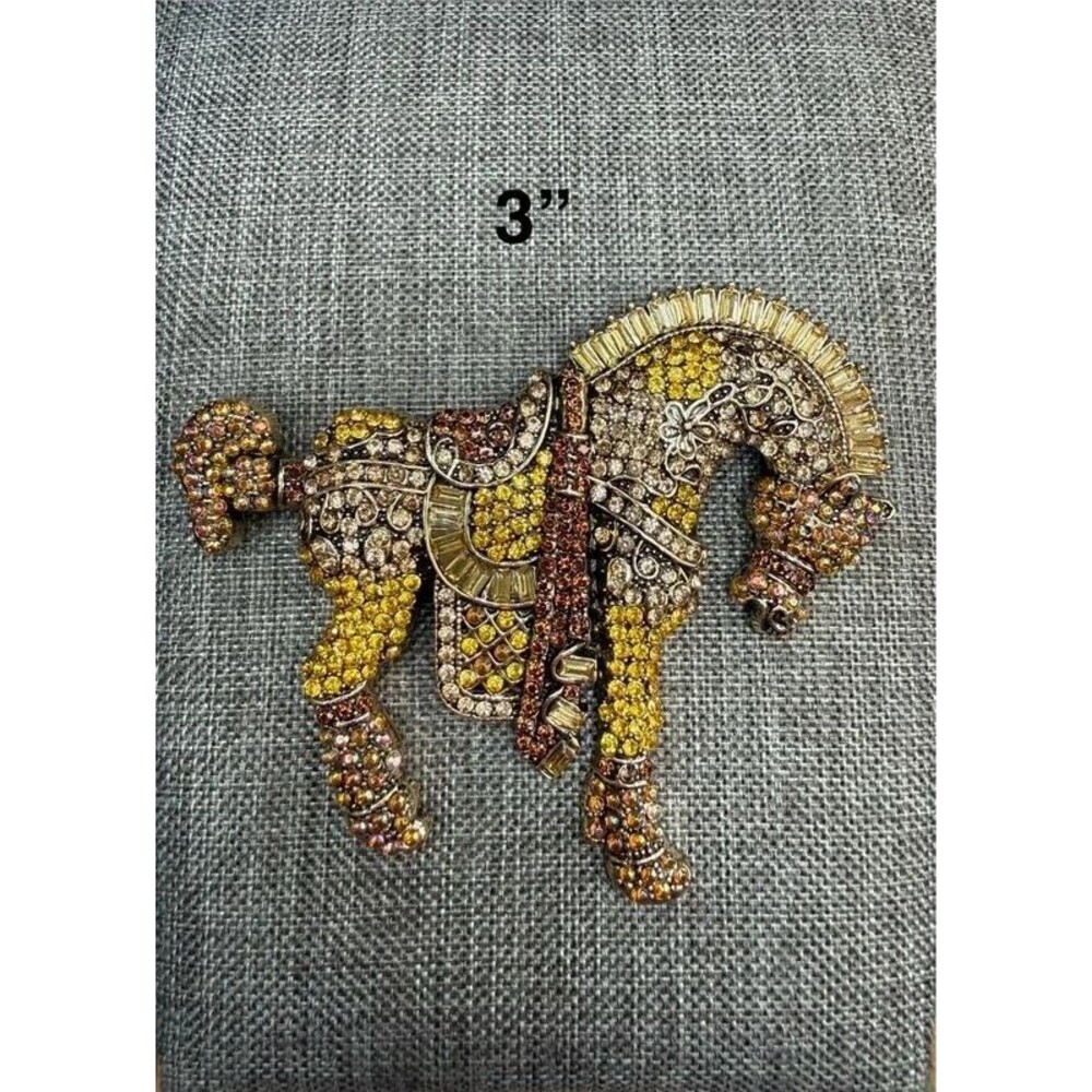 Vintage Style 3" Bejeweled Carousel Horse Brooch